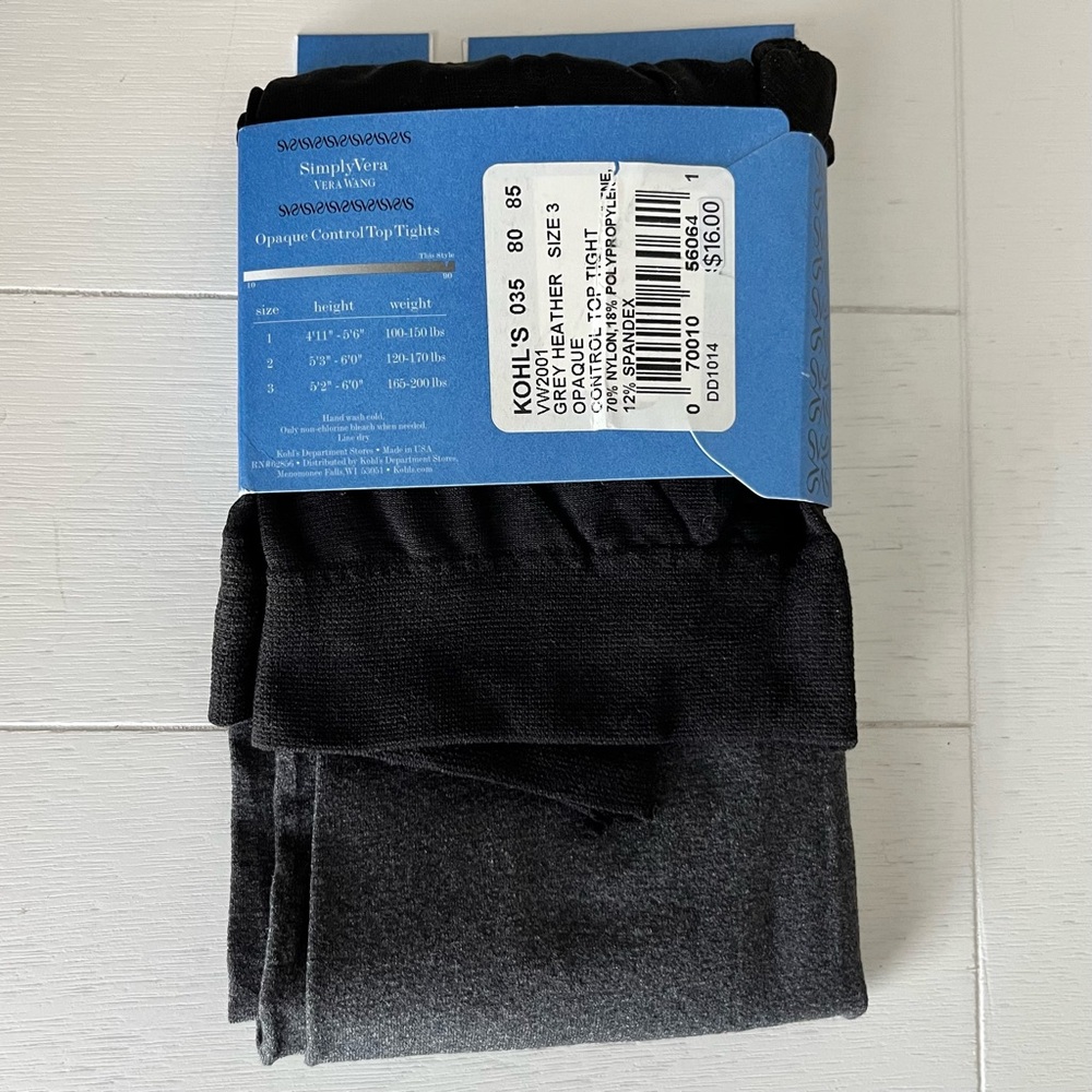 Simply Vera Wang Opaque Grey Heather Control Top Tights Size 3 - Picture 5 of 7